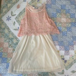 baby pink and white cream lace formal mini dress